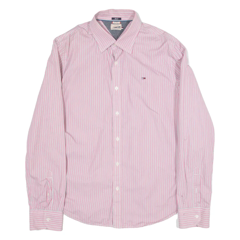 HILFIGER DENIM Slim Fit Mens Shirt Pink Striped Long Sleeve XL