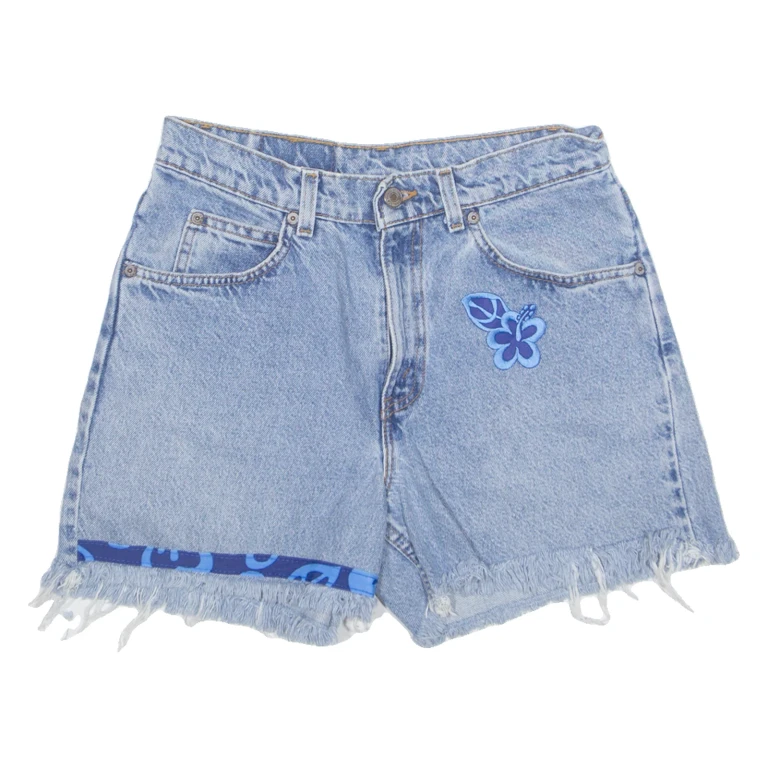 LEVI'S High Waist 575 Cut Off Floral Orange Tab Womens Denim Shorts Blue Regular M W29
