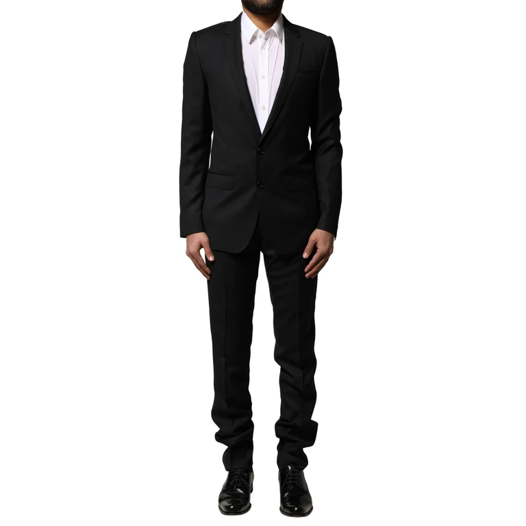 Blue Martini Wool Formal 2 Piece Suit Black Virgin Silk - Men