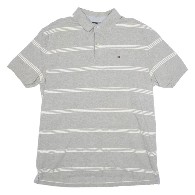 TOMMY HILFIGER Mens Polo Shirt Grey Striped XL