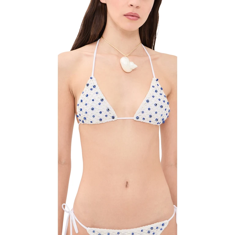Leslie Amon Micro Evil Eye Bikini Top White And Blue S