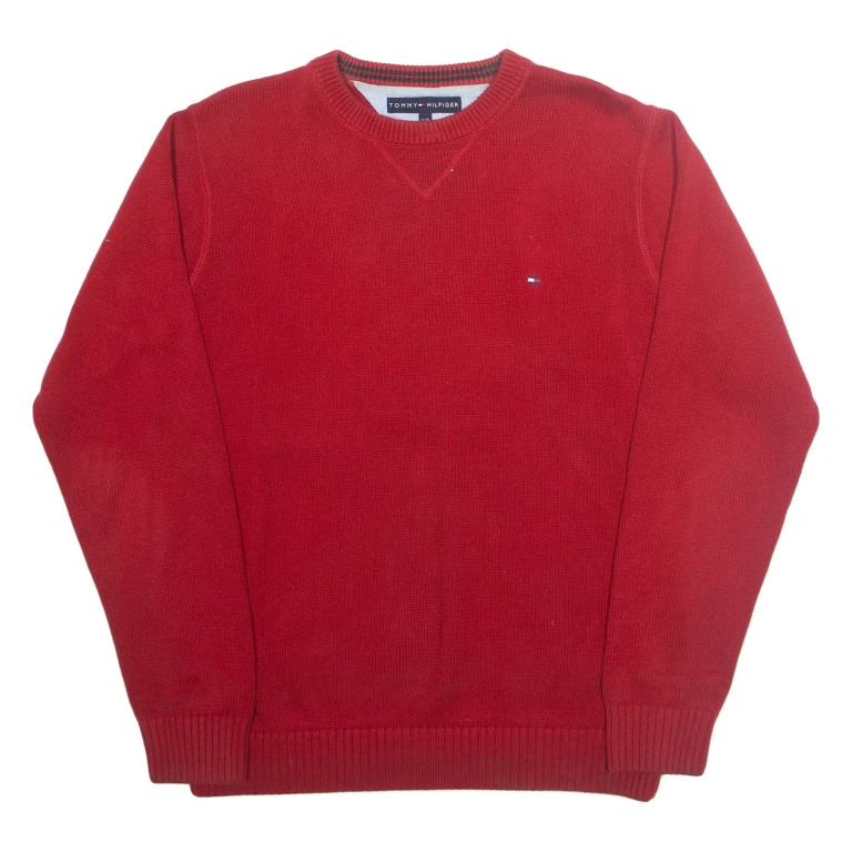 TOMMY HILFIGER Mens Jumper Red Tight Knit S