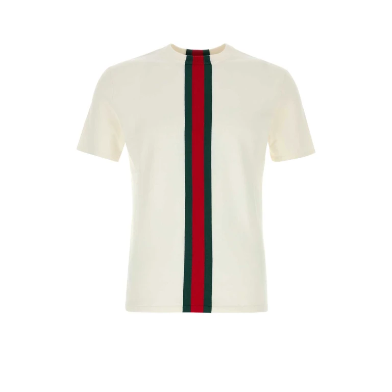 Gucci White Knit T-Shirt Whitemilkgreenred Cotton - Men