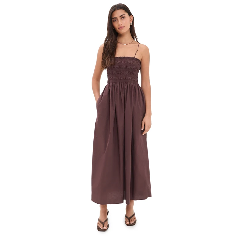 Z Supply Cornelia Poplin Midi Dress Chocolate Cherry S
