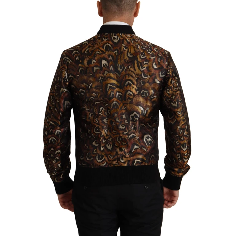 Brown Feather Full Zip Blouson Jacket Polyester Clothing - Men