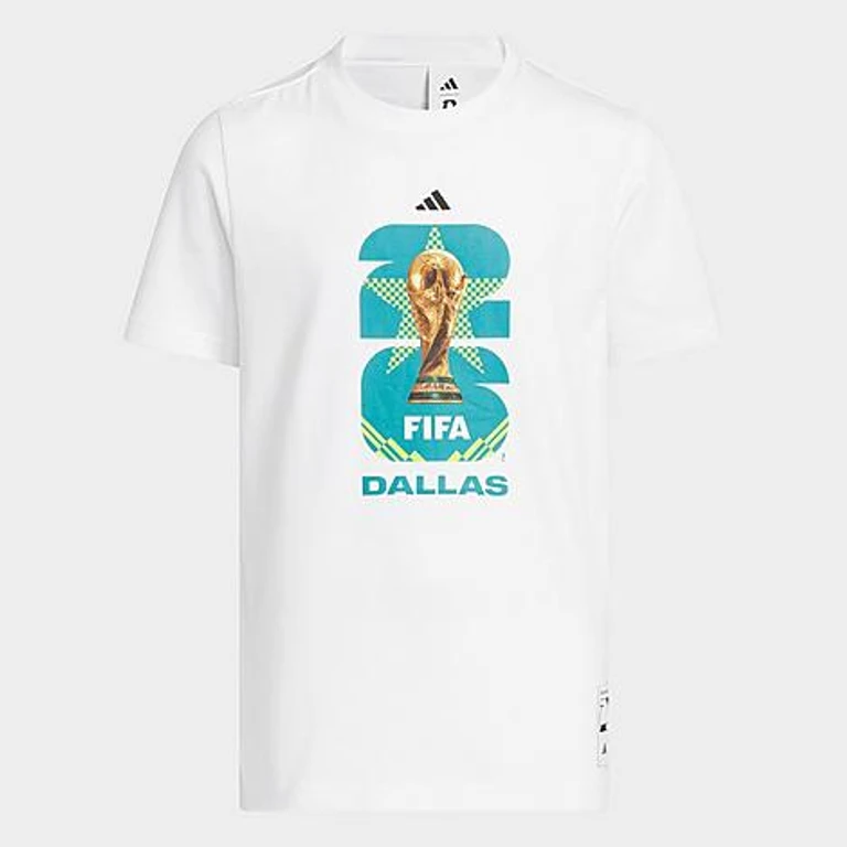 adidas Big Kids FIFA World Cup 26 Host City Dallas Graphic Soccer T-Shirt in White Size: XS
