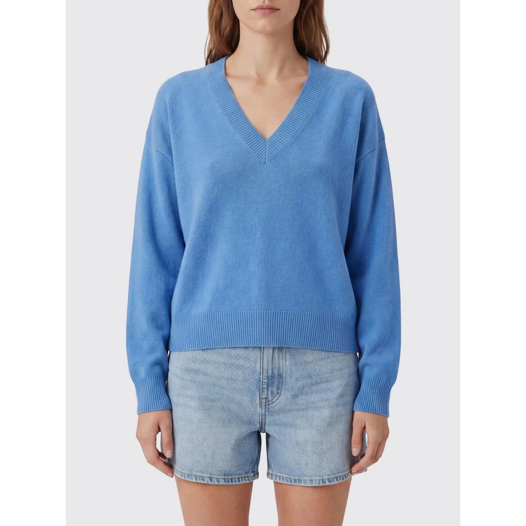 V-Neck Pure Cashmere Jumper with Relaxed Fit for Women (A0912295BLU02)