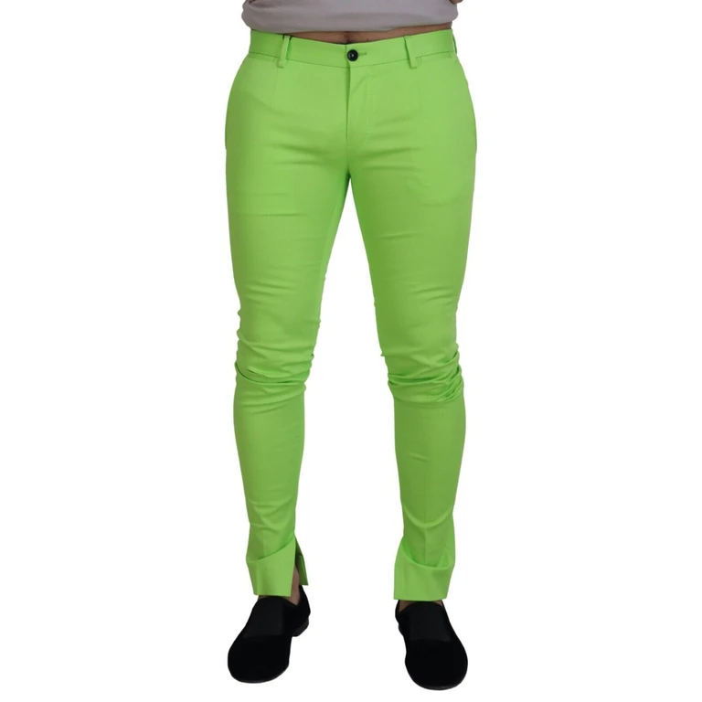 Light Green Cotton Skinny Men Trousers Pants - Men