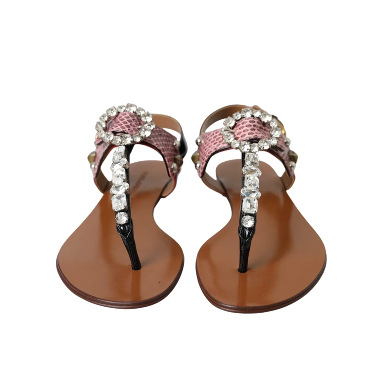 Dolce & Gabbana Multicolor Crystal Sandals Flip Flops Shoes Ayers Lamb Leather - Women