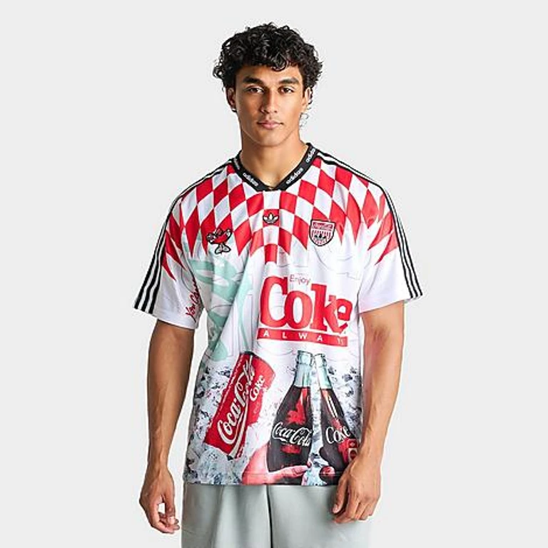 adidas Men's Originals x Coca-Cola Mashup Soccer Jersey in White/Multi Size: Small