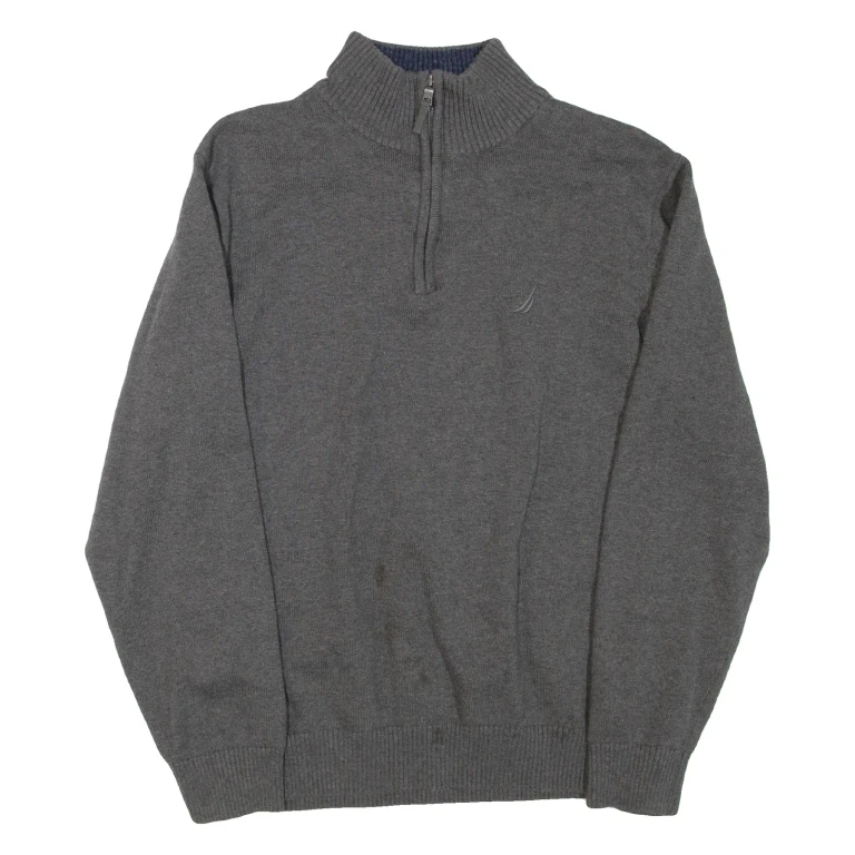 NAUTICA Mens Jumper Grey 1/4 Zip Tight Knit L