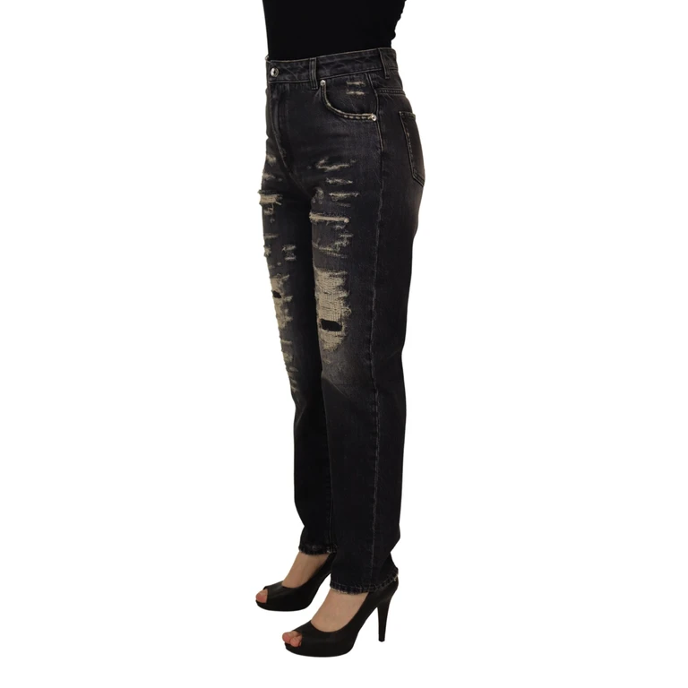 Dolce & Gabbana Black Washed Tattered High Waist Denim Jeans Cotton Clothing - Women
