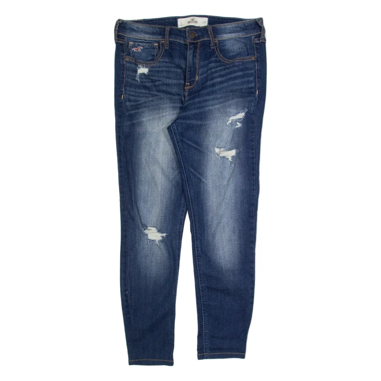 HOLLISTER Distressed Womens Jeans Blue Slim Skinny Stone Wash W28 L25
