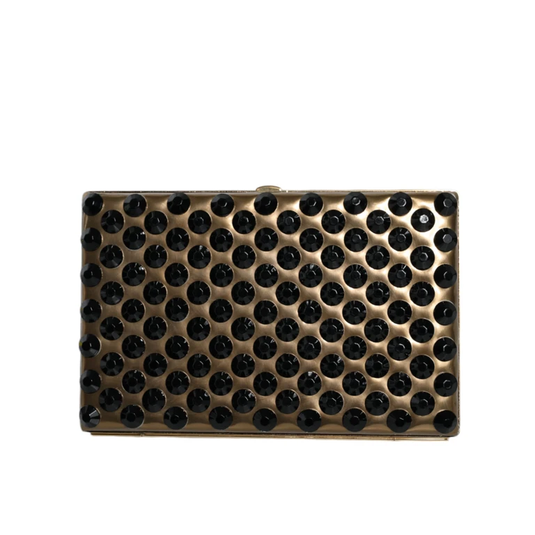 Dolce & Gabbana Gold Crystal Bifold Clutch Evening Party Women Purse Bag Leather - Women