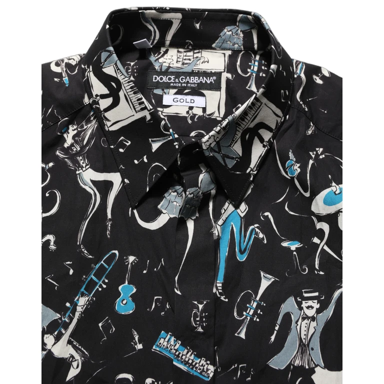 Dolce & Gabbana Black Jazz Club Cotton Gold Fit Dress Shirt - Men