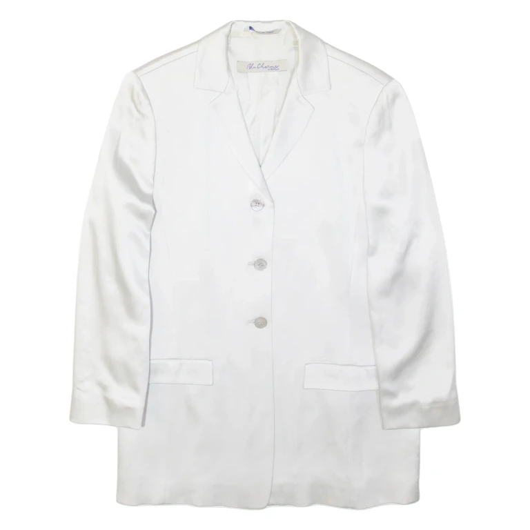 BLU CHARME Womens Blazer Jacket White Satin Viscose UK 10