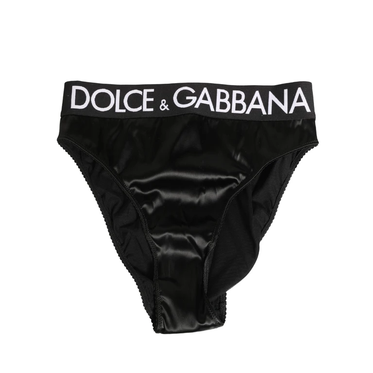 Dolce & Gabbana Black Satin High-Waist Brief Logo Women Underwear Elastane Silk Clothing - Women