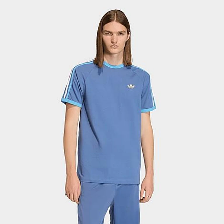 adidas Men's Originals adicolor Sport 3-Stripes T-Shirt in Crystal Sky Size: Small