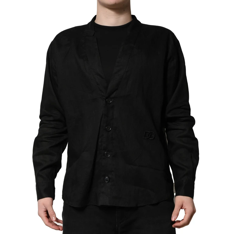 Dolce & Gabbana Black Linen Long Sleeves Men Casual Shirt - Men