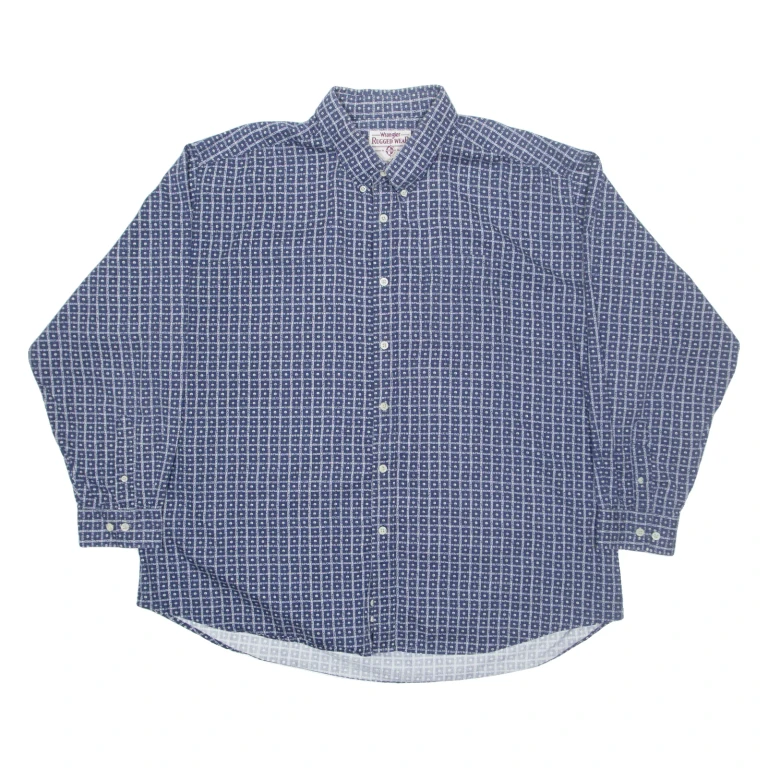 WRANGLER Mens Shirt Blue Geometric Long Sleeve 2XL