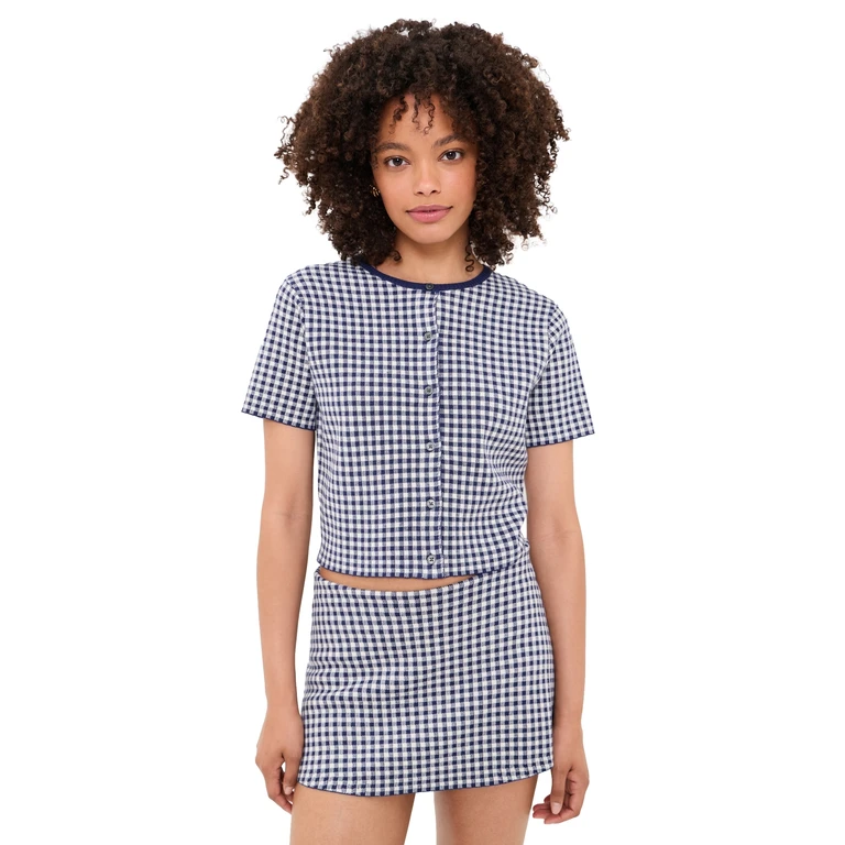 Good American The Keepsake Cardigan Navy Gingham L