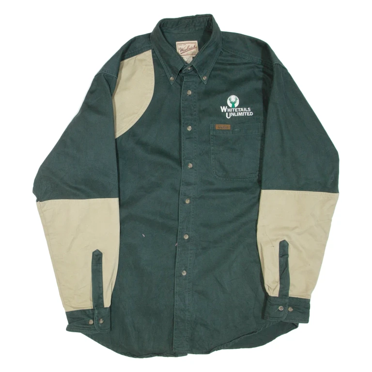 WOOLRICH Mens Plain Shirt Green Long Sleeve L