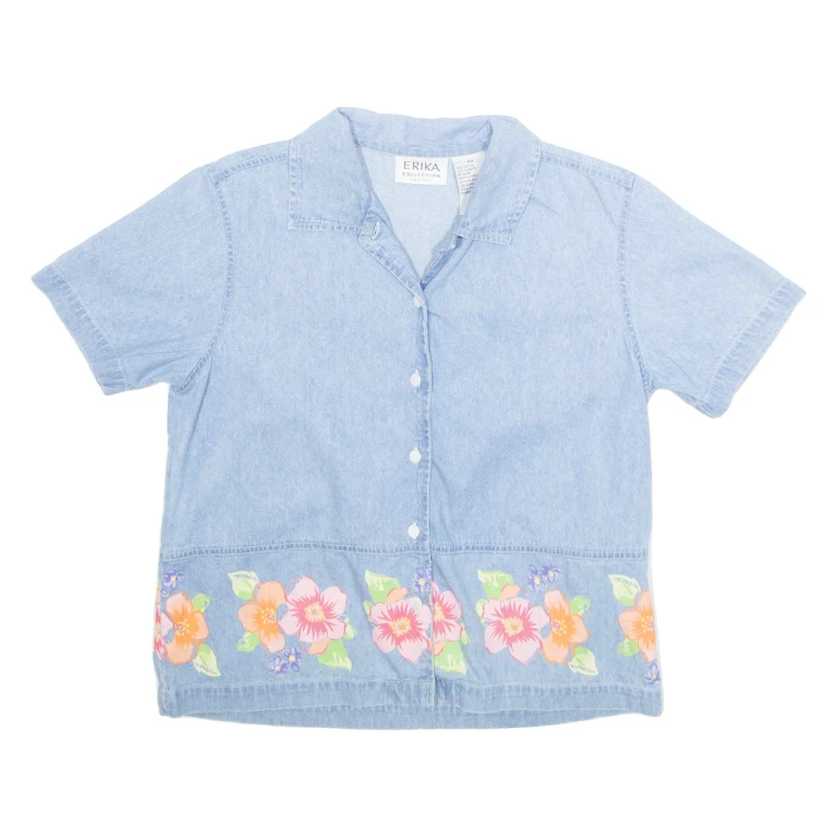 ERIKA COLLECTION Womens Printed Blouse Blue Collared Floral M