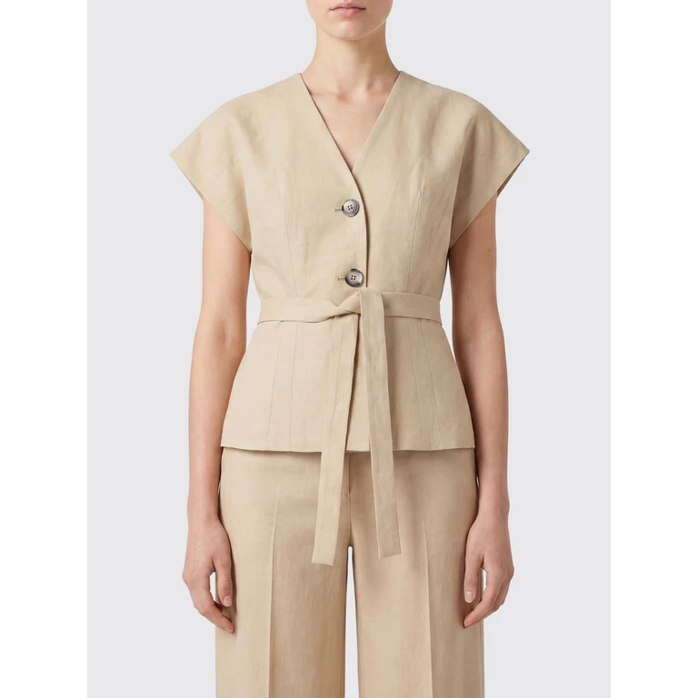 Blouse en lin à col V avec ceinture à nouer
