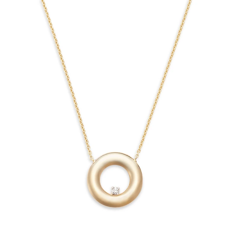 14K Yellow Gold Diamond Circle Pendant Necklace, 16