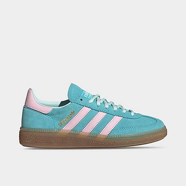 adidas Big Kids Originals Handball Spezial Casual Shoes in Pulse Aqua/Clear Pink/Gum Size: 3.5