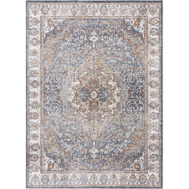 Aurum Blue & Beige Washable Area Rug - Clearance