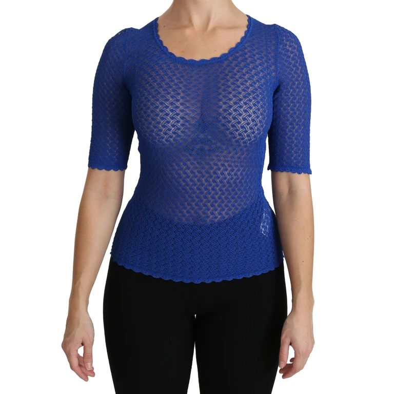 Dolce & Gabbana Blue See Through Round Neck Top Viscose Blouse Polyester - Women