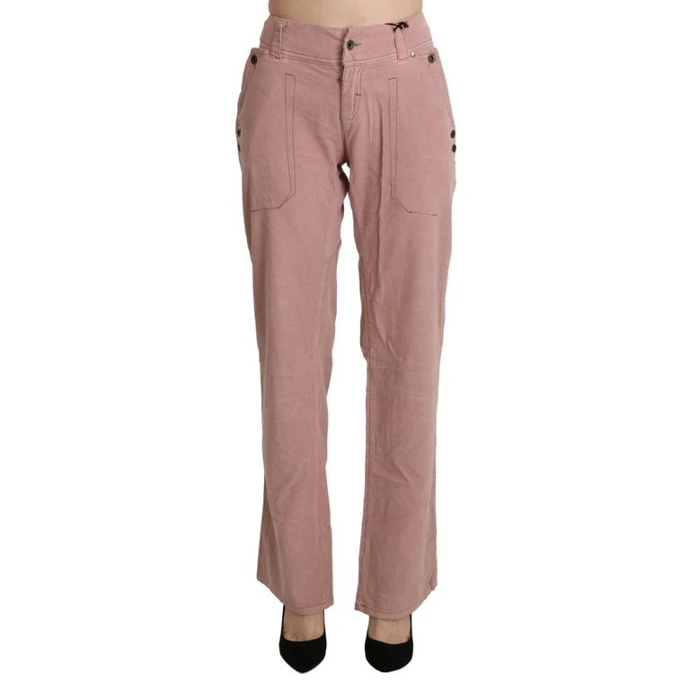 Cotton Pink High Waist Straight Trouser Pants - Women
