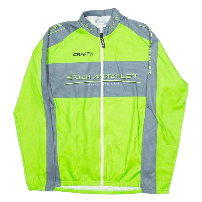 CRAFT Full Zip Cycling Mens Jersey Green Long Sleeve XL