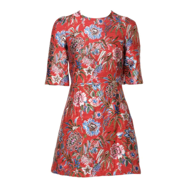 Red Floral Jacquard A-Line Mini Dress - Women