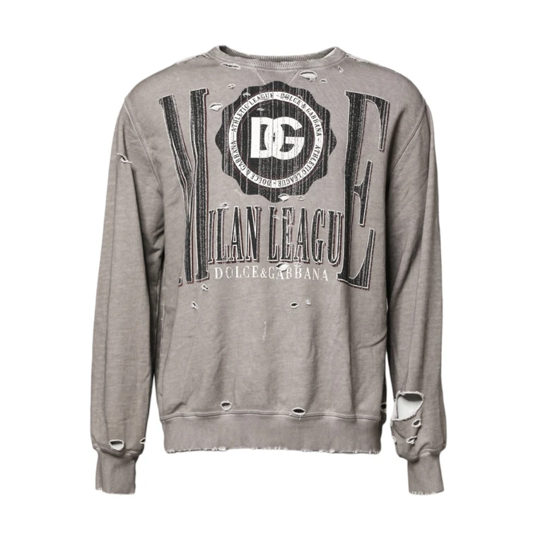 Dolce & Gabbana Gray Logo Print Crew Neck Pullover Sweater Polyester Clothing - Men