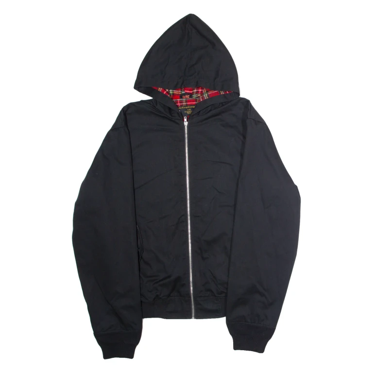 HOODED KING GEORGE Mens Lined Jacket Black Twill Hooded XL