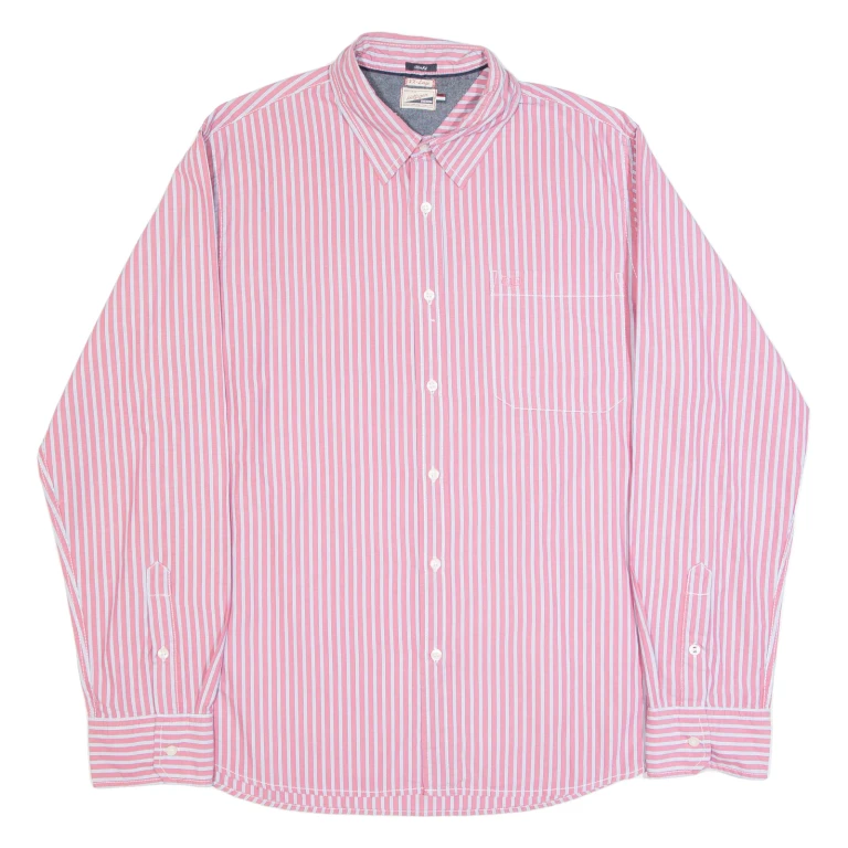 TOMMY HILFIGER DENIM Slim Fit Mens Shirt Red 90s Striped Long Sleeve 2XL