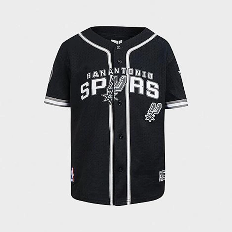 Pro Standard Big Kids San Antonio Spurs NBA Mesh Button Down T-Shirt in Black/Gray Size: Small