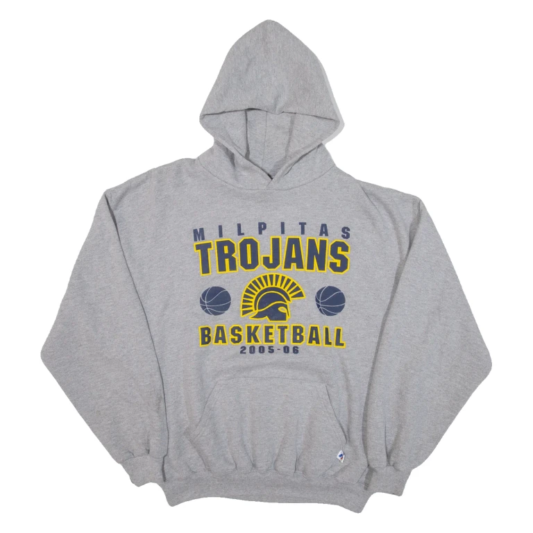 RUSSELL ATHLETIC Milpitas Trojans Basketball Mens Grey Hoodie USA XL