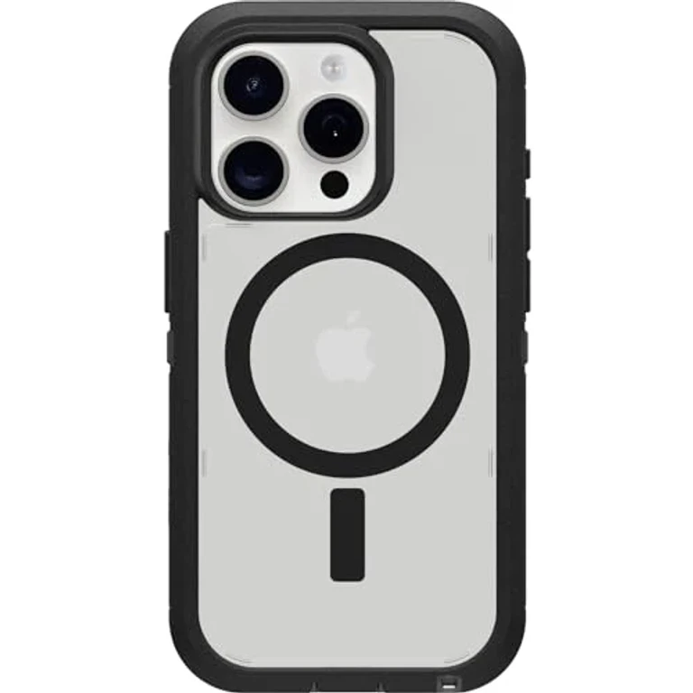 iPhone 15 Pro (Only) Defender Series XT Clear Case - Dark Side (Black/Clear) Screenless Rugged Snaps to MagSafe Lanyard Attachment