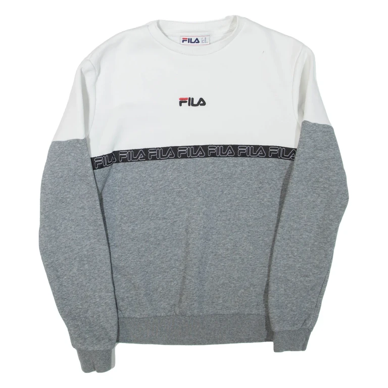 FILA Colourblock Womens Sweatshirt Grey Crew Neck XS
