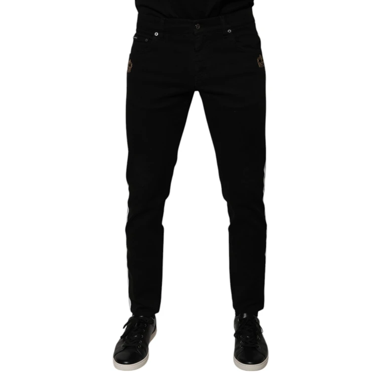 Black Crown White Lining Skinny Denim Jeans And Cotton Elastane Clothing - Men