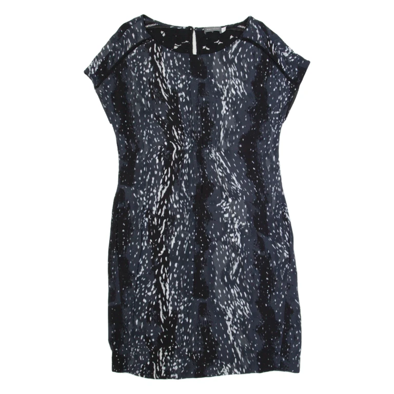 MINT VELVET Womens Shift Dress Grey Spotted Short Sleeve Midi UK 14