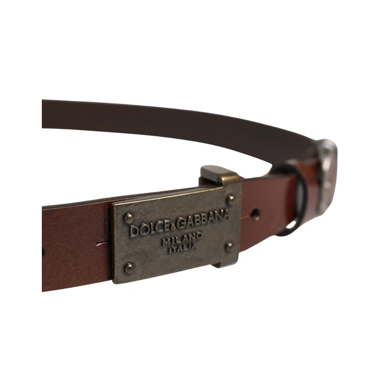 Dolce & Gabbana Brown Leather Logo Metal Buckle Men Belt Calf - Men