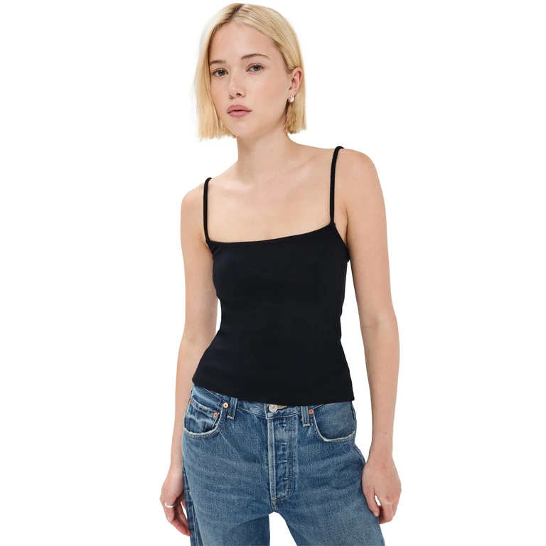 perfectwhitetee Ribbed Skinny Tank True Black XS