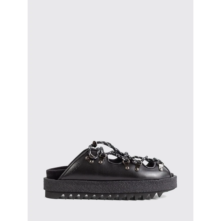 Low-Heeled Platform Sandals in Smooth Leather with Notched Sole (2608408001)
