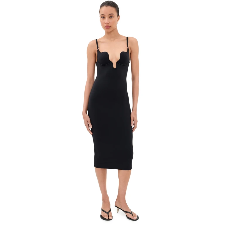 Fleur du Mal Le Stretch Micro U-Plunge Midi Dress Black S