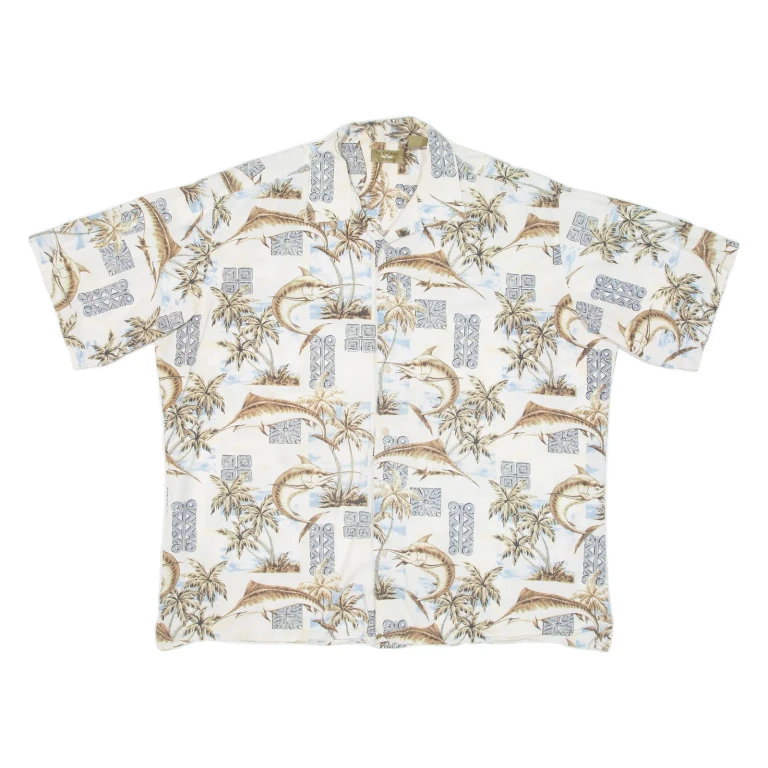 NATURAL ISSUE Mens Shirt Cream Crazy Pattern 2XL