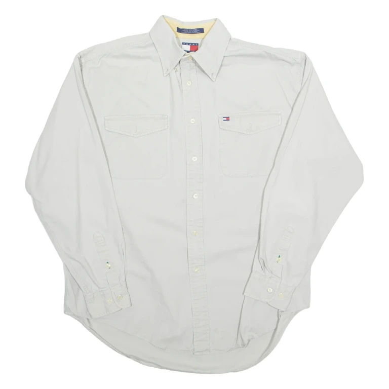 TOMMY HILFIGER Mens Plain Shirt Beige Long Sleeve L